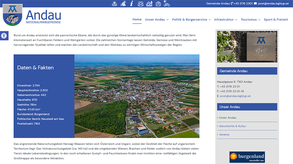Seite der Gemeindewebsite Andau
